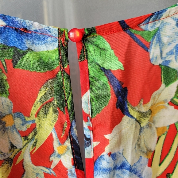 NWT Fashion Nova Orange Floral Small Long Sleeve Elastic Waist V Neck Romper - Picture 10 of 13